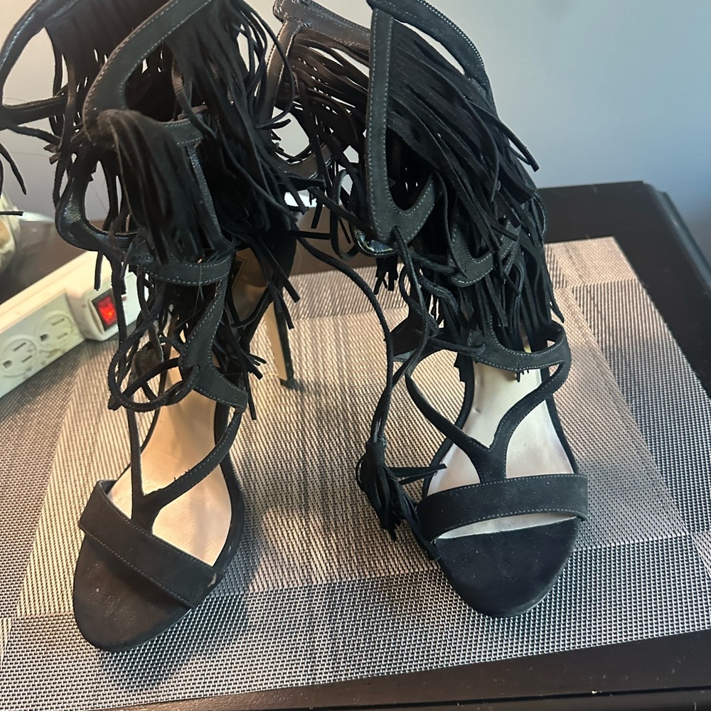 Fringed Black Women's Heels